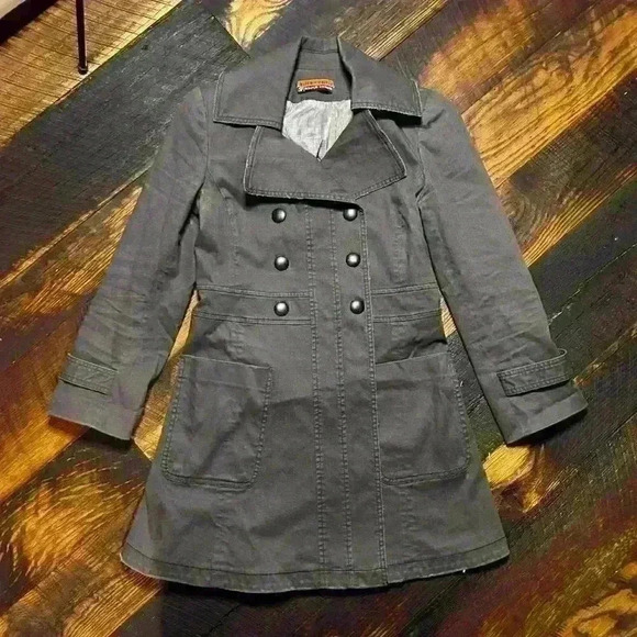 ALICE & OLIVIA Dark Gray Canvas Long Button Up Industrial Pea Coat Women Small - Picture 6 of 16